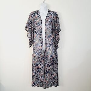 One Clothing Blue Paisley Semisheer Kimono Kaftan Robe‎ Cover Up